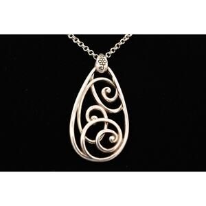 Brighton Rock Scroll Chain Necklace Dangle Pendant Silver Tone Signed BinN